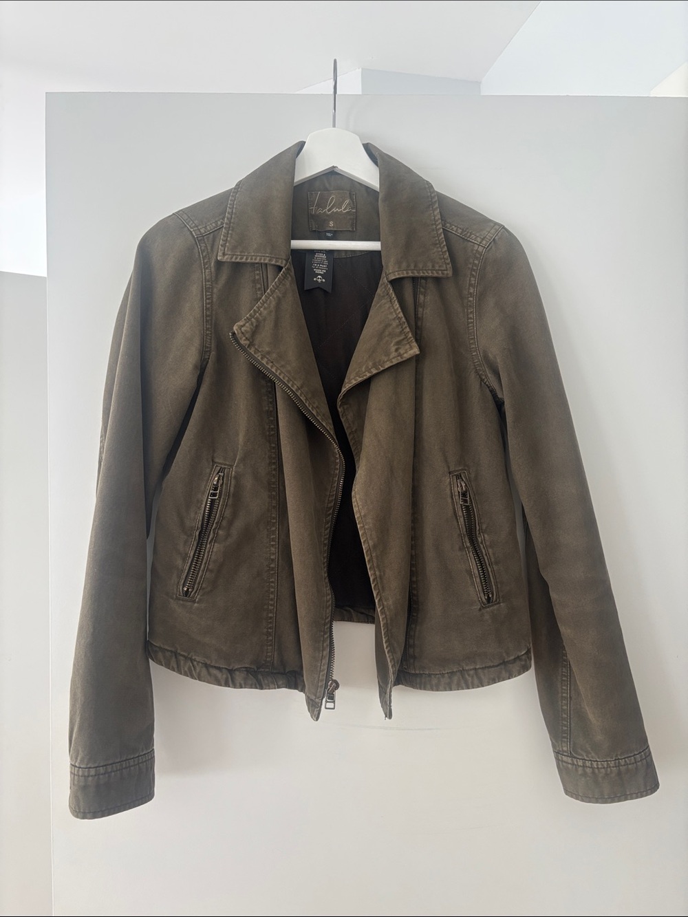 Aritzia Talula Olive Green Leather Moto Jacket